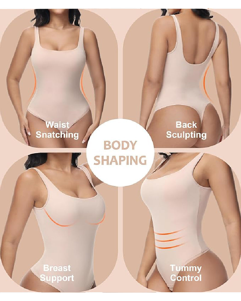 Shapshe® Seamless Tummy Control Thong Shapewear Backless Square Neck Tank Tops Body Shaper  - By Qivii