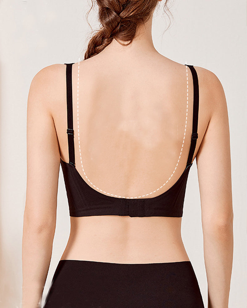 Women's Seamless Low Back Wireless Deep U Shaped Backless Comfort Minimizer Bra  - By Qivii