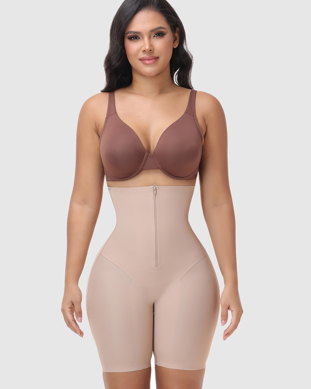 Double Compression High Waist Zip Tummy Control Butt Lifting Thigh Shaping Shorts