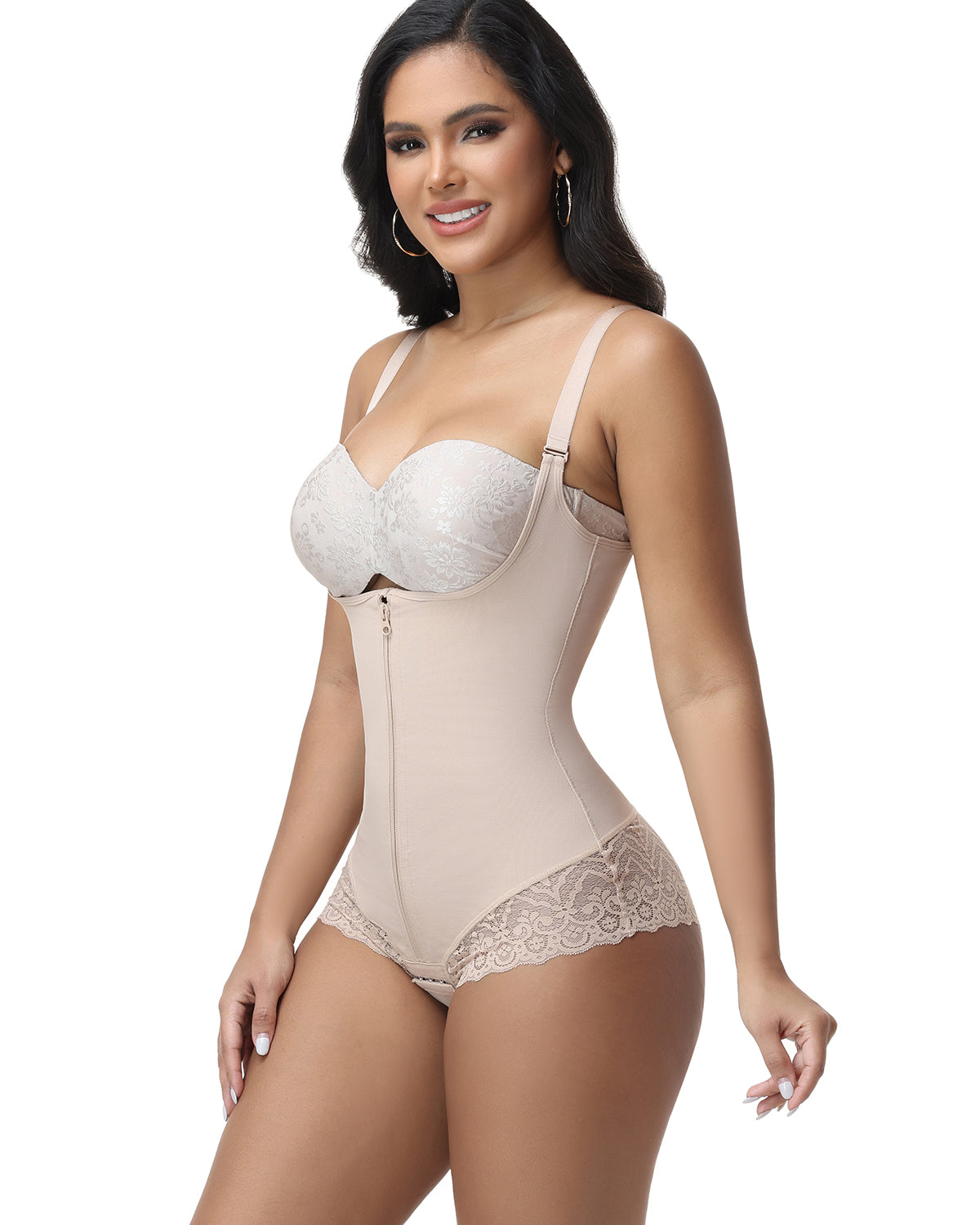Shapshe® Lace Trim Double Compression Shapewear Bodysuit