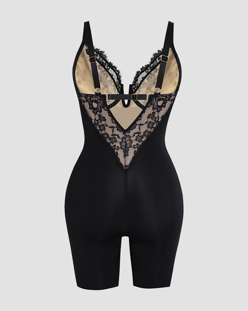 Shapshe® Lace Plunge Backless Bodysuit Shapewear  - By Qivii