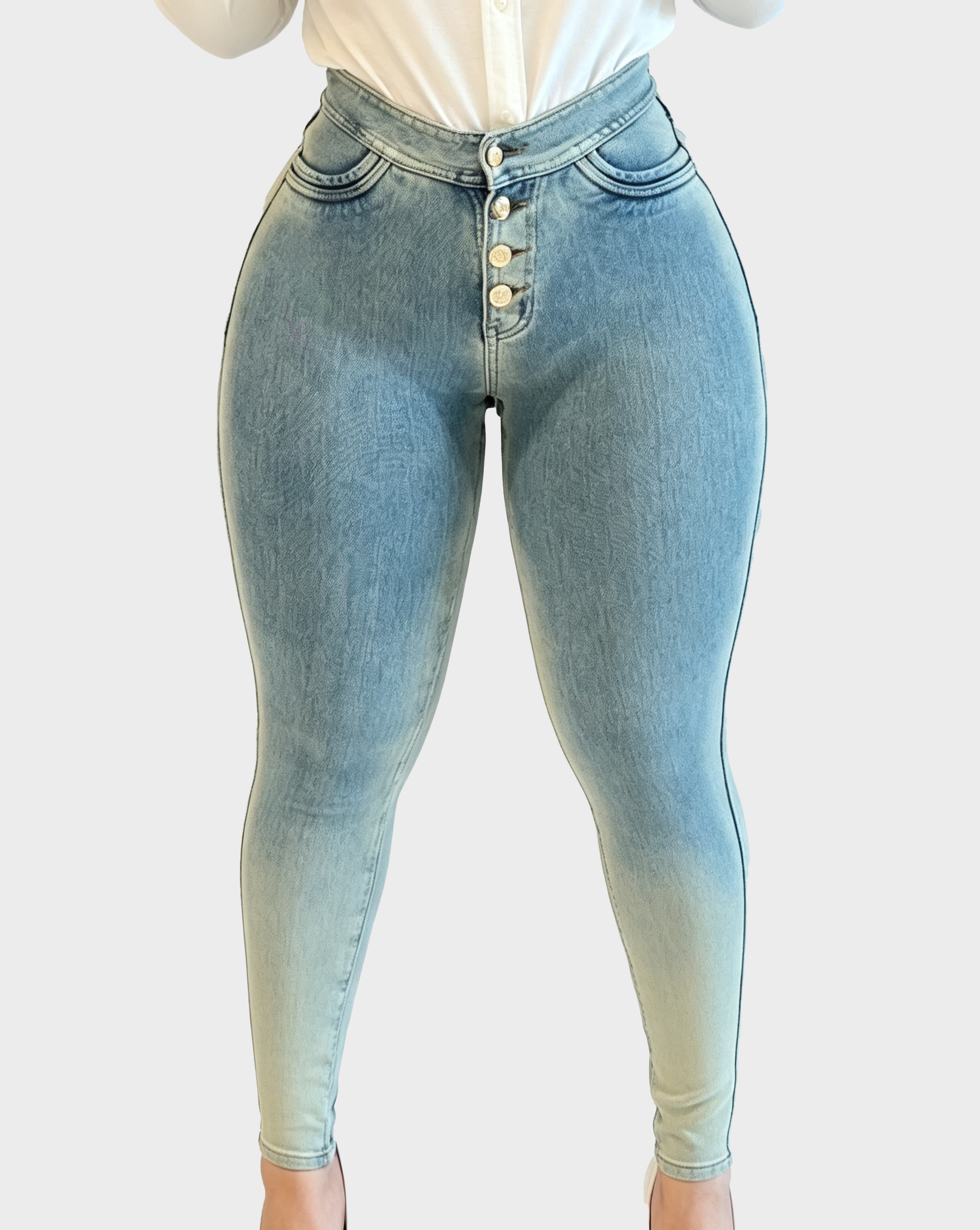 High Waist Gradient Wash Skinny Butt Lifting Stretch Jeans  - By Qivii