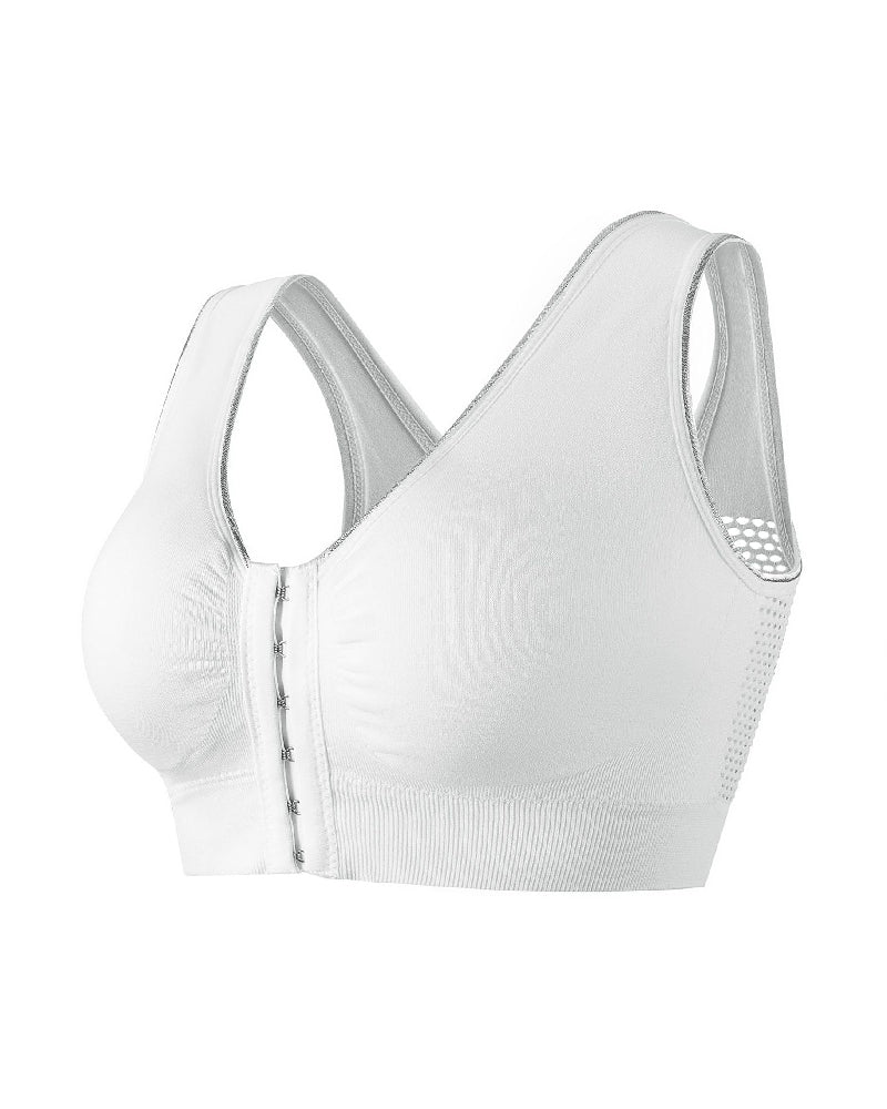 Women's Plus Size Front Buckle Solid Hollow Breathable Wireless Sports Bra  - By Qivii