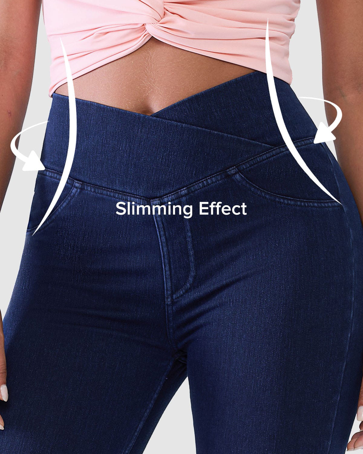 Cross V Waist Butt Lifting Stretch Denim Flare Jeans  - By Qivii