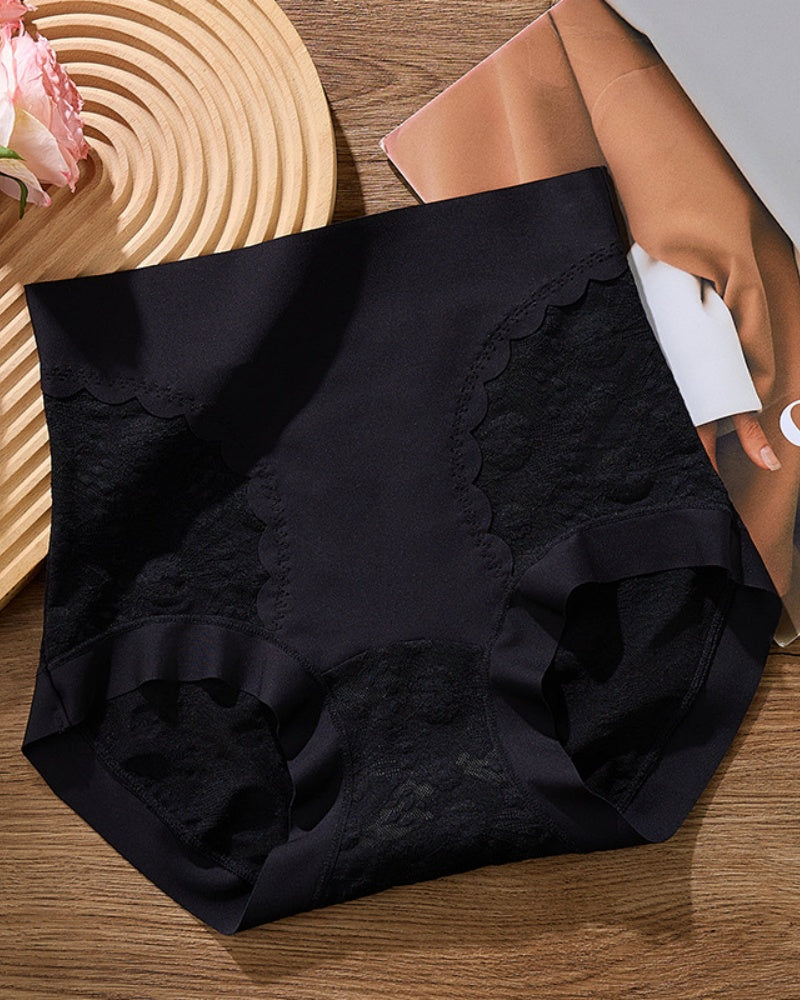 Sexy Lace Seamless Ice Silk High Waist Tummy Control Shaping Panties  - By Qivii