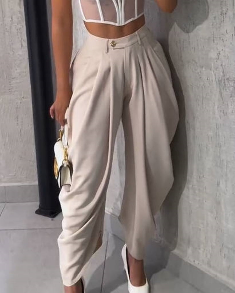 Shapshe® Leisure High Waisted Pleated Wide Leg Harem Pants  - By Qivii
