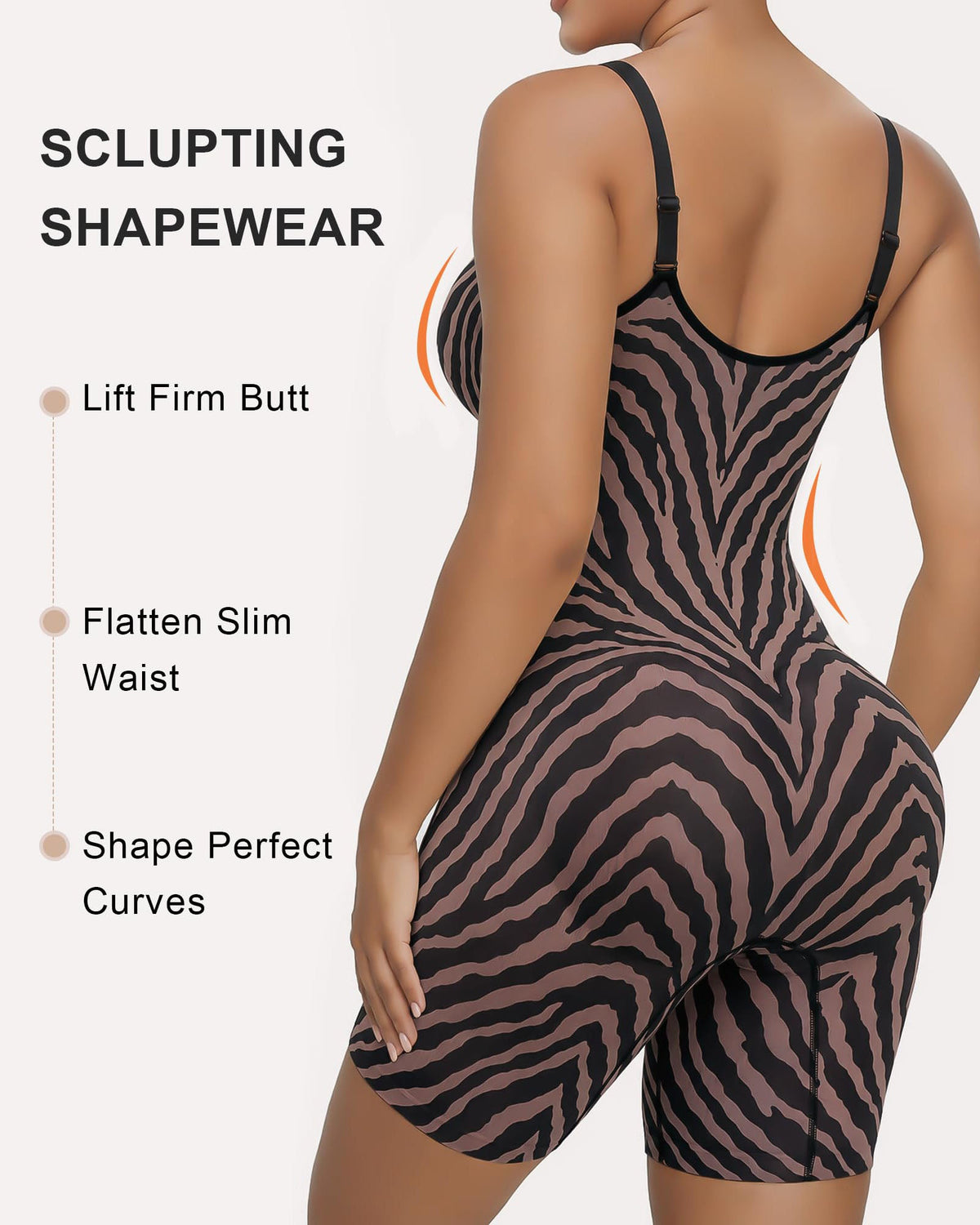 High Compression Zebra Print Front Zip Adjustable Strap Tummy Control Butt Lifting Bodysuit Shapewear