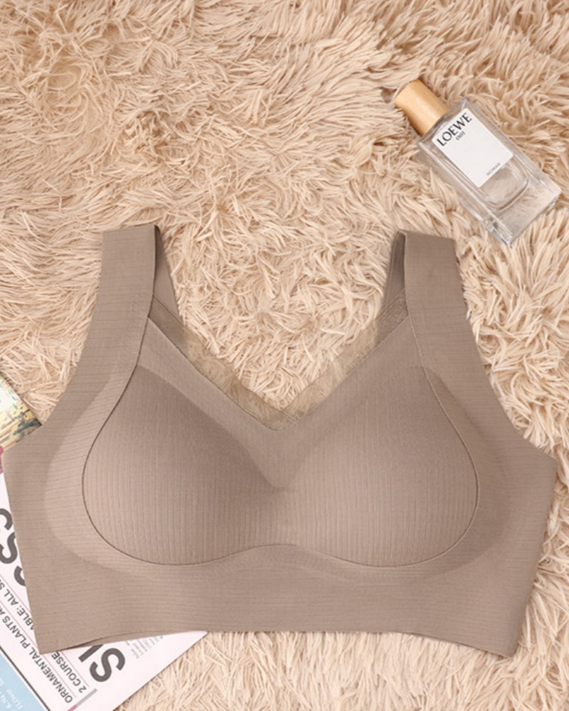 Mesh Patchwork Wire Free Soft Support Push Up Vest Bra  - By Qivii