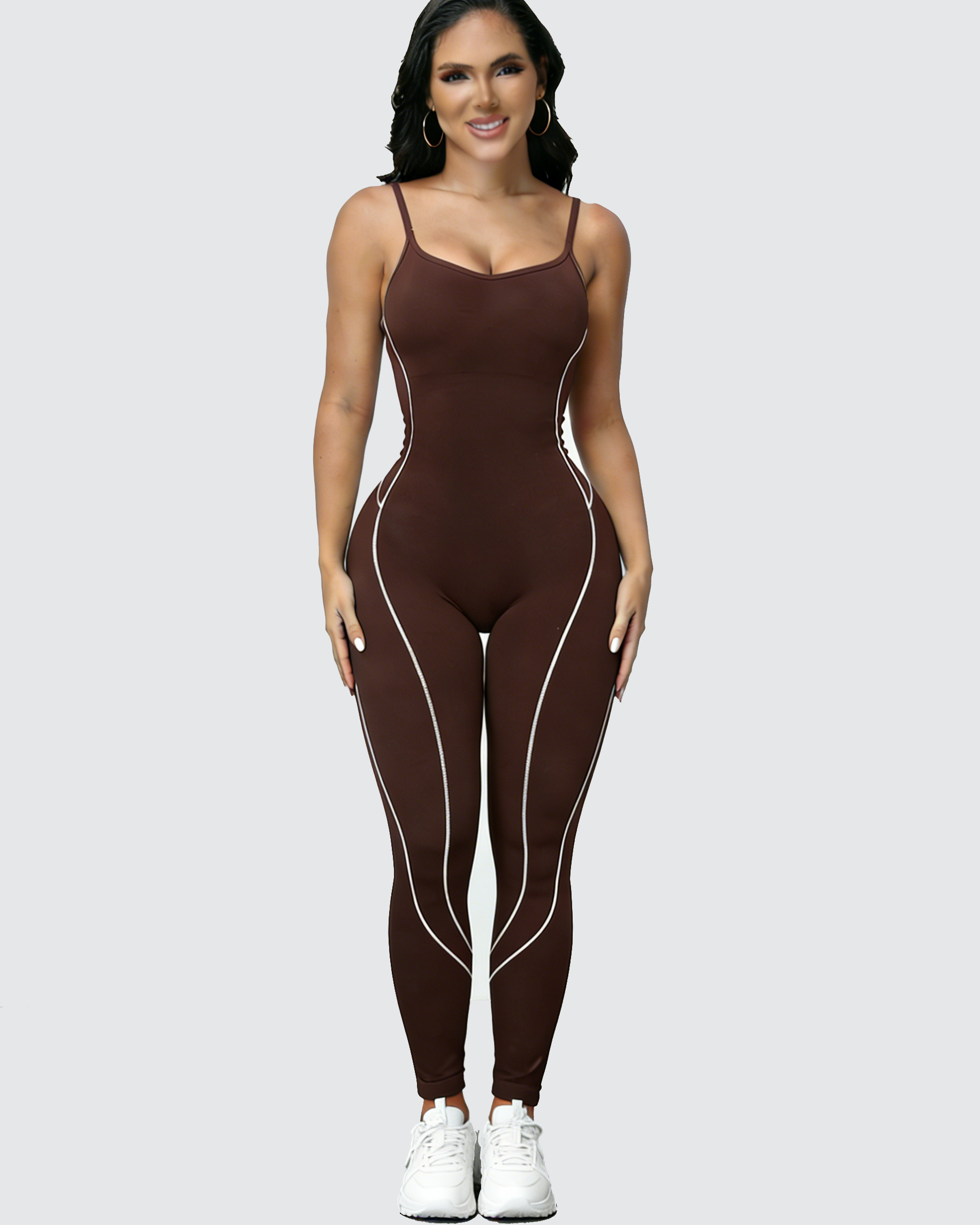 Seamless Athletic Jumpsuit Cross-Strap Color-Block Full-Length Bodysuit  - By Qivii