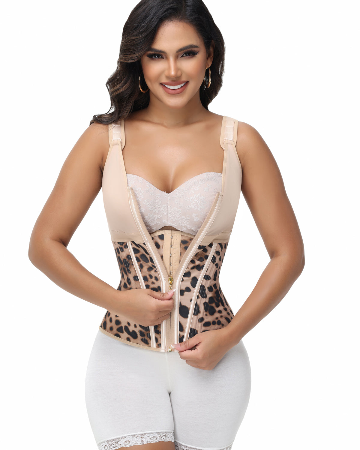 Women's Leopard Print Vest Tummy Control Waist Trainer With Bra