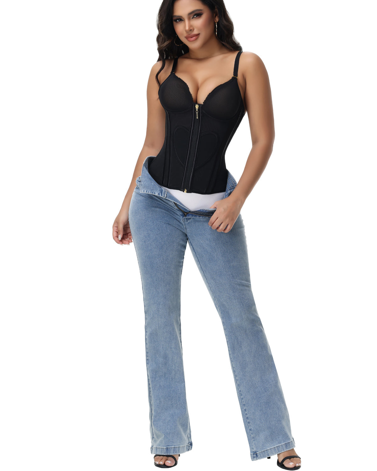 Shapshe® Fajas Colombianas Love Pattern Corset Top Zipper Waist Trainer  - By Qivii