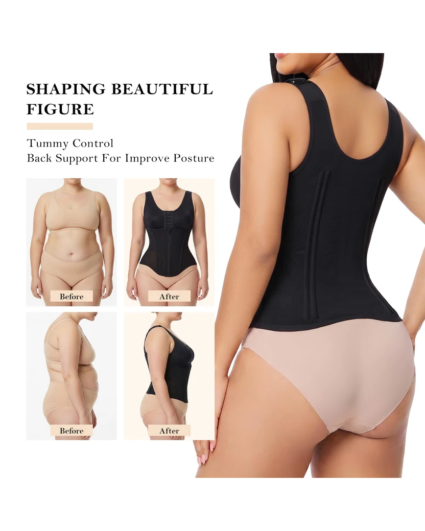 Adjustable Strap Front Hook Zip Double Tummy Control Waist Trainer Vest