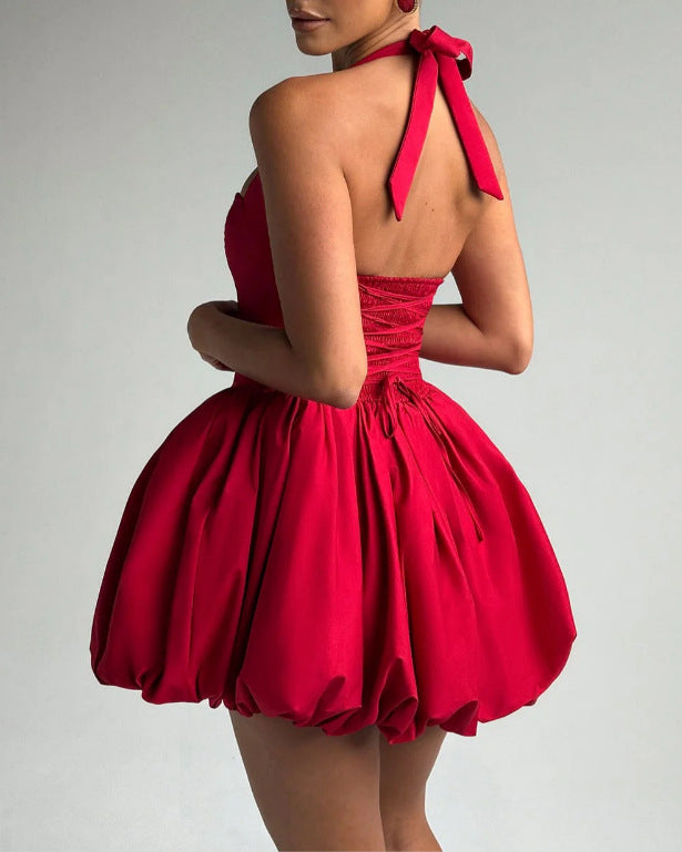 Halter Polka Dot Bubble Mini Dress  - By Qivii