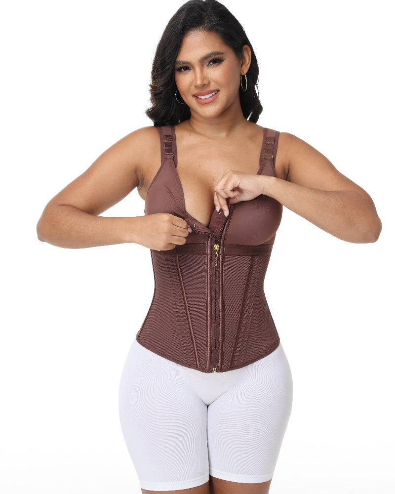 Shapshe® Women's Boned Latex Zipper Corset Tummy Control Body Shaper Vest With Bra  - By Qivii