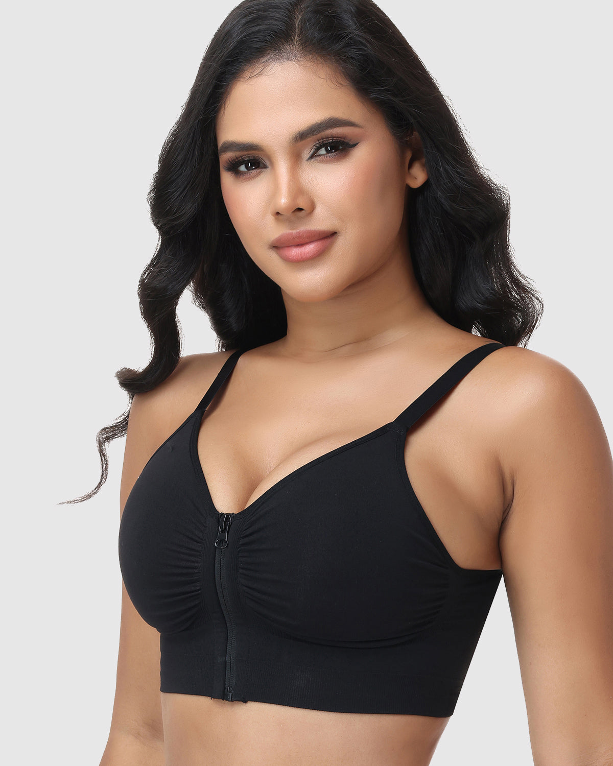 Front Zip Adjustable Strap Shaping Bra Wire Free Support Underwear