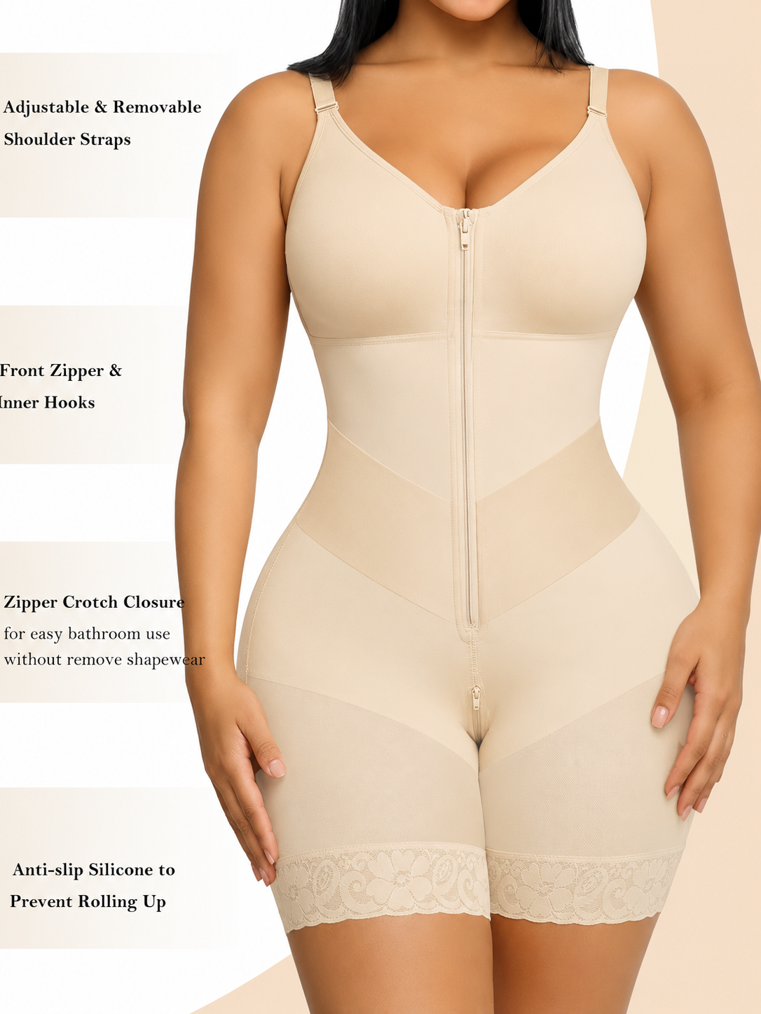 High Compression V-shaped Waist Belt Tummy Control Zipper Full Body Shapewear