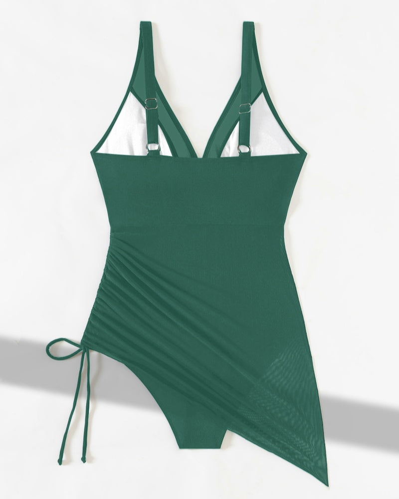 Deep V Mesh Drawstring Slim Sexy Backless Shapewear Swimsuit  - By Qivii