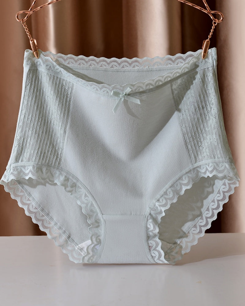 High Waisted Comfortable Cotton Breathable Panties With Lace Trim  - By Qivii