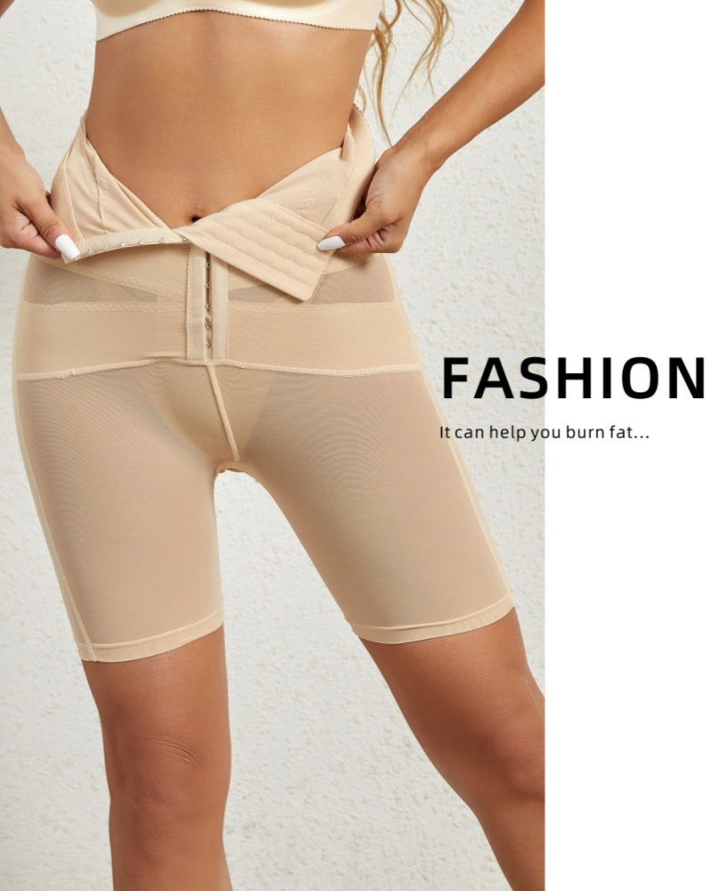 High Waist Stretchy Mesh Shaping Shorts with Adjustable Buckle  - By Qivii