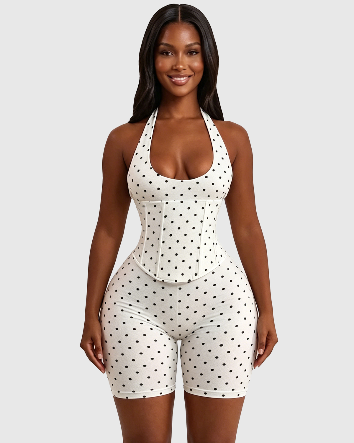 Hourglass Figure Corset Romper in Polka Dot Two Piece Set
