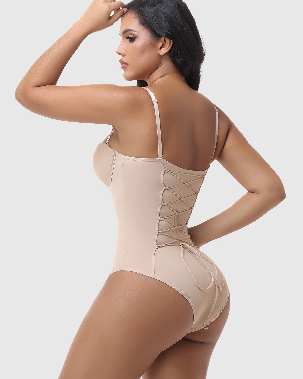 Hourglass Front Zipper Bodysuit with Lace-Up Back