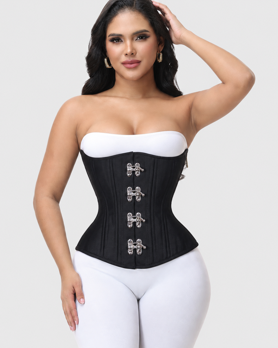 Black Silver Swing Hooks Hourglass Underbust Corset