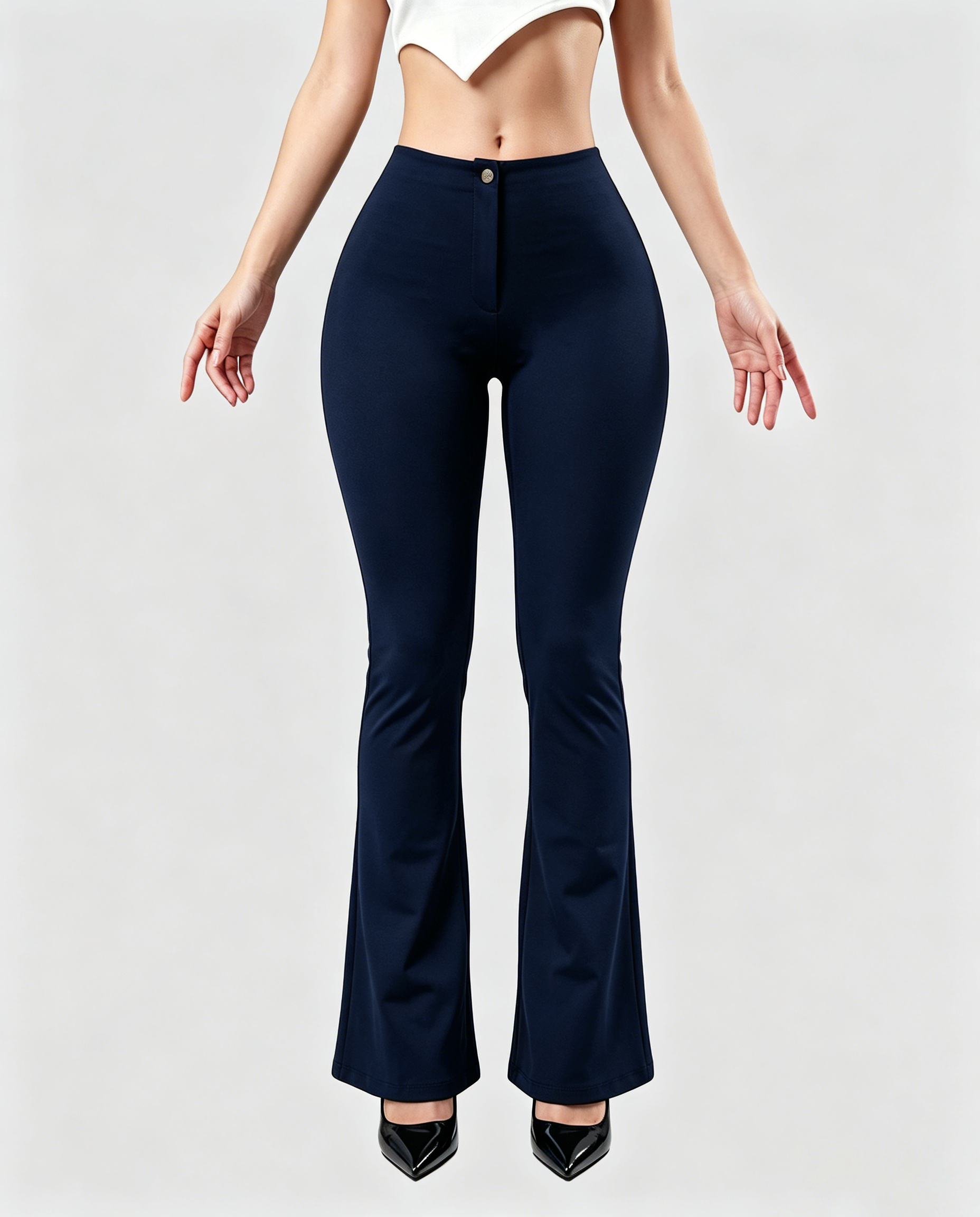 High Waist Butt Lifting Solid Black Slim Fit Flare Shaping Yoga Pants  - By Qivii