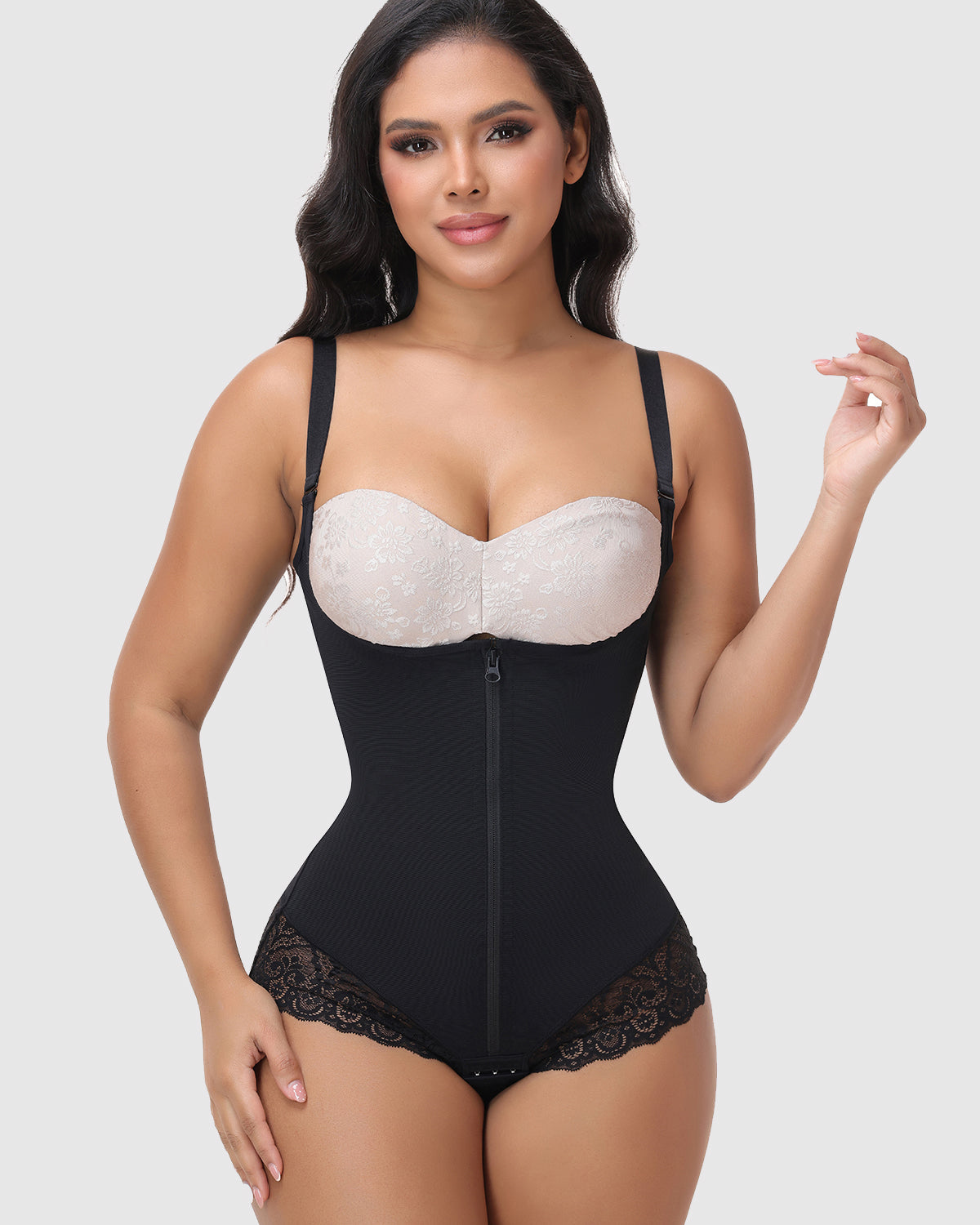 Shapshe® Lace Trim Double Compression Shapewear Bodysuit