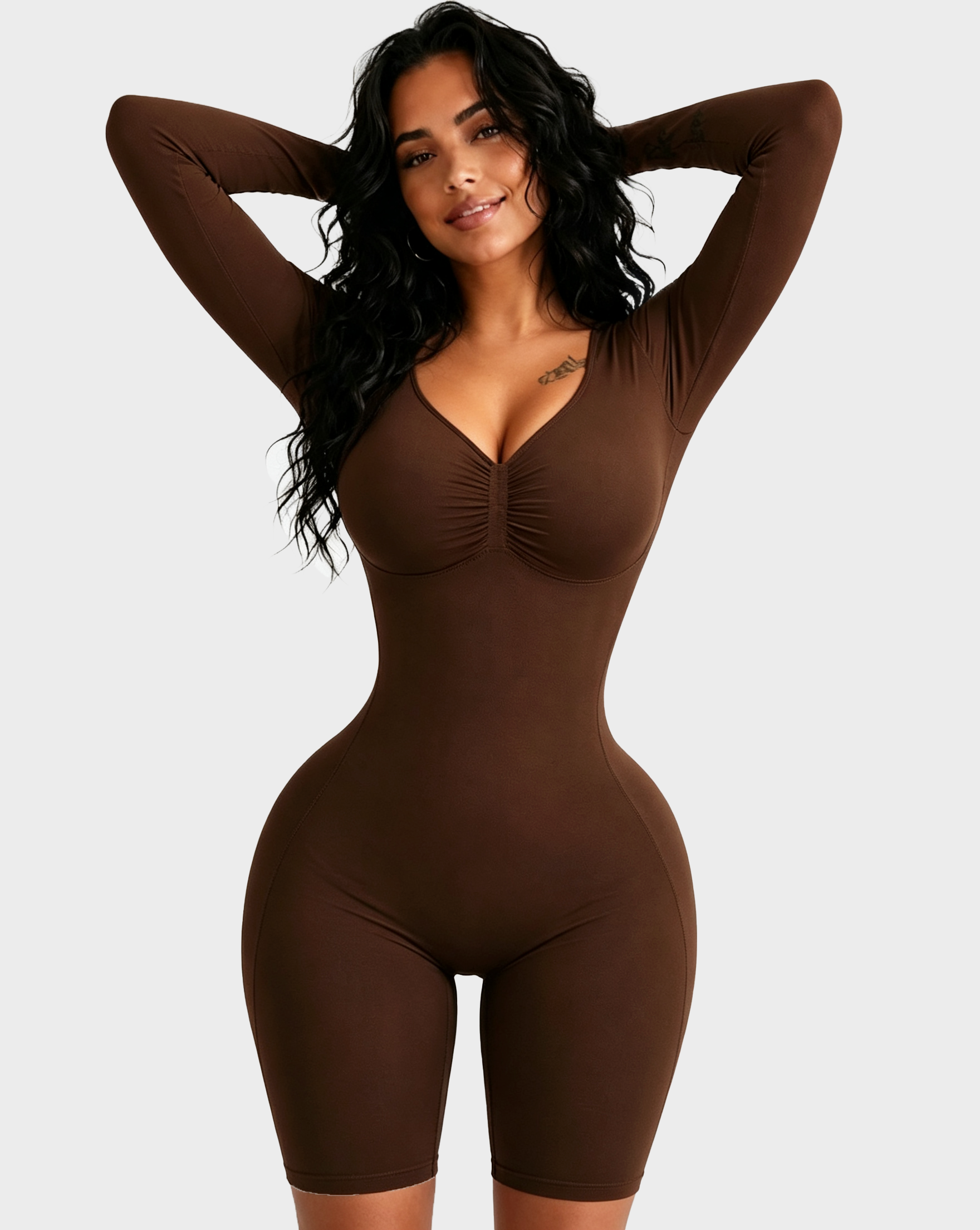 Seamless Mid-level Compression Tummy Control Long Sleeve Bodysuit  - By Qivii