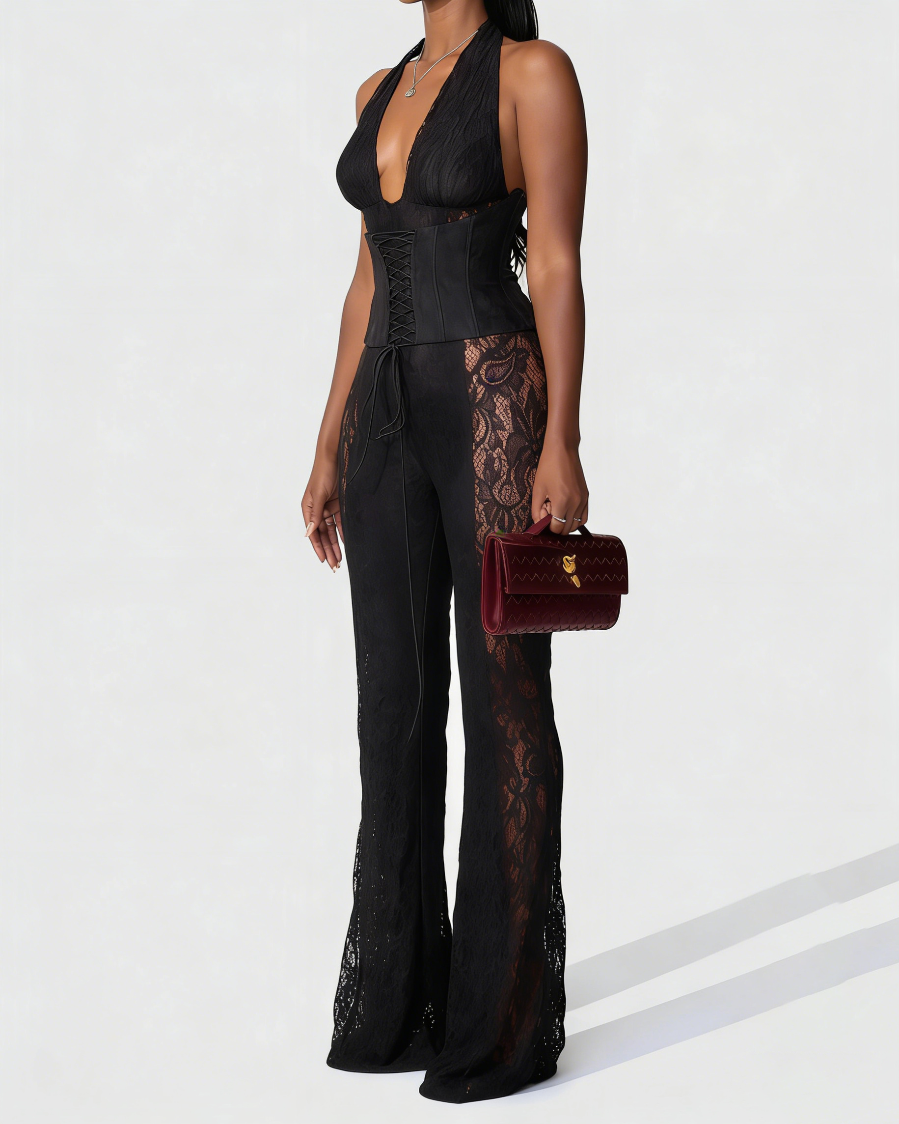 Sexy Lace Corset Jumpsuit  - By Qivii