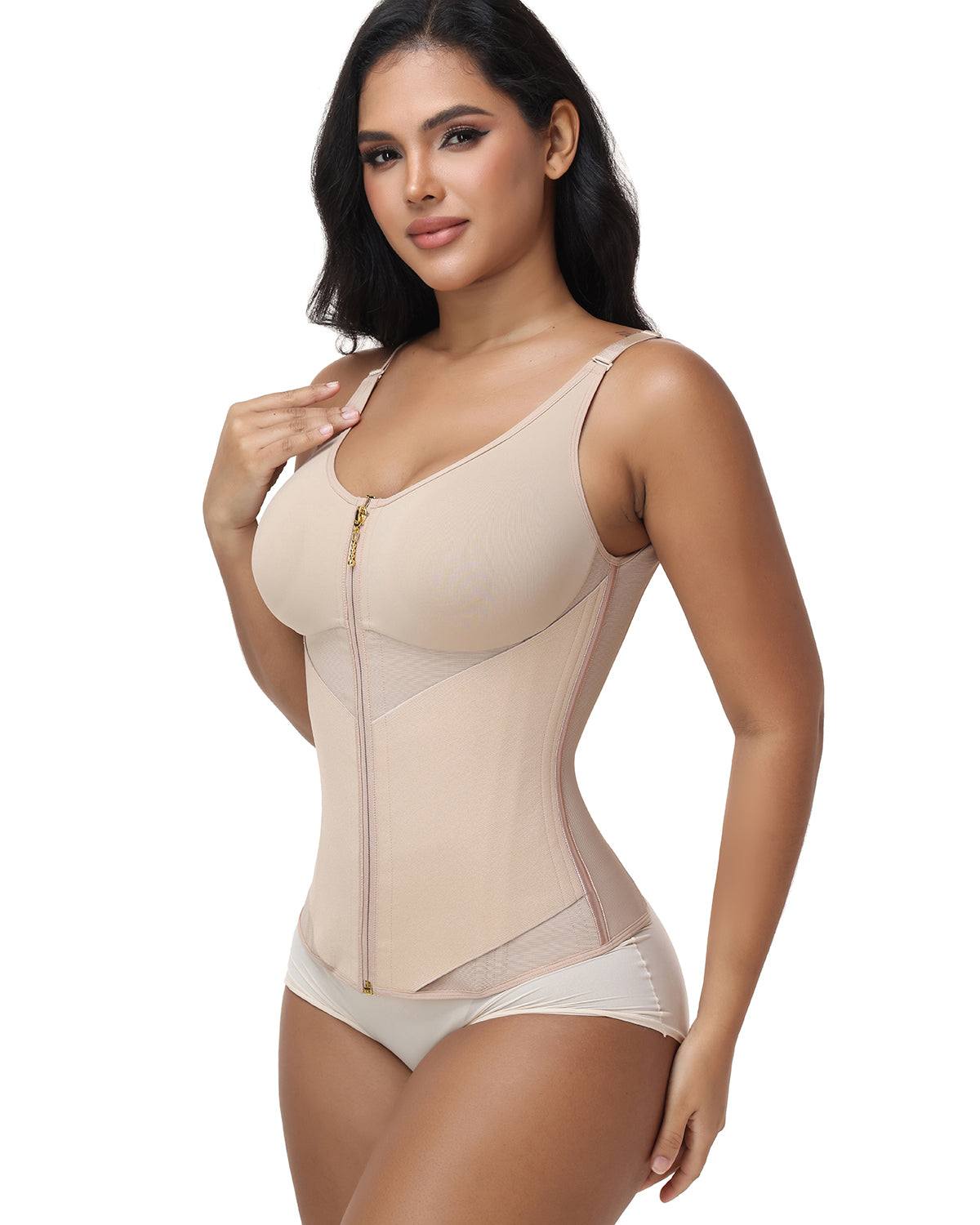 High Compression Adjustable Strap Hourglass Zipper Waist Trainer Shaping Vest