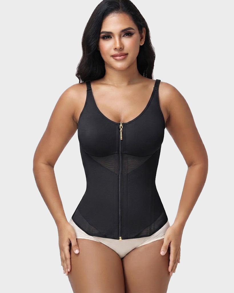 High Compression Adjustable Strap Hourglass Zipper Waist Trainer Shaping Vest