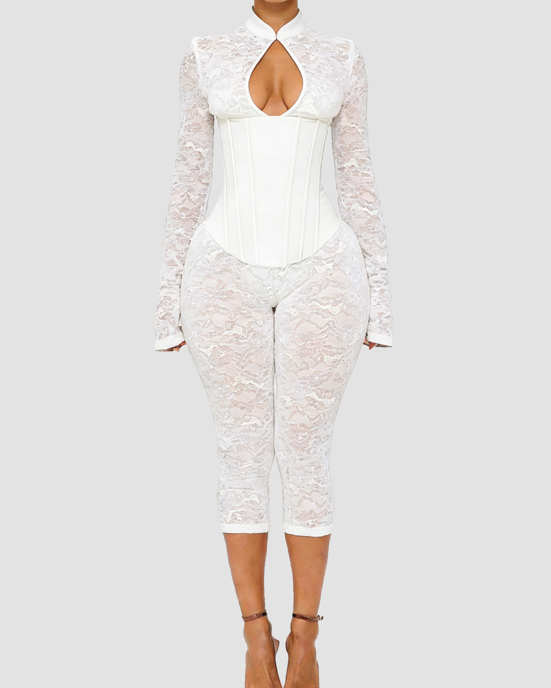 Lace Corset Long-sleeved Hourglass Jumpsuit  - By Qivii