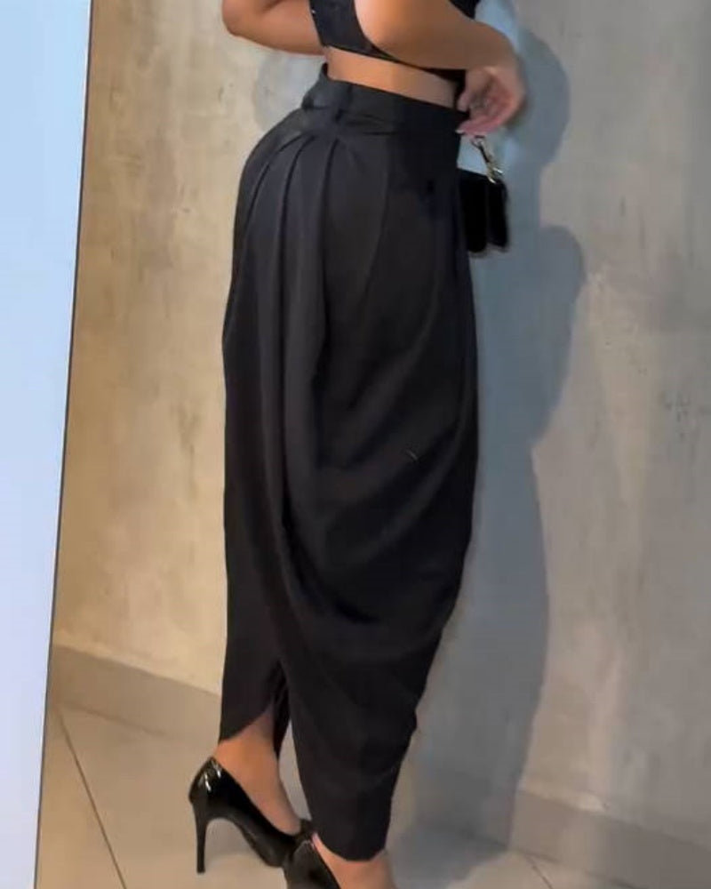 Shapshe® Leisure High Waisted Pleated Wide Leg Harem Pants  - By Qivii