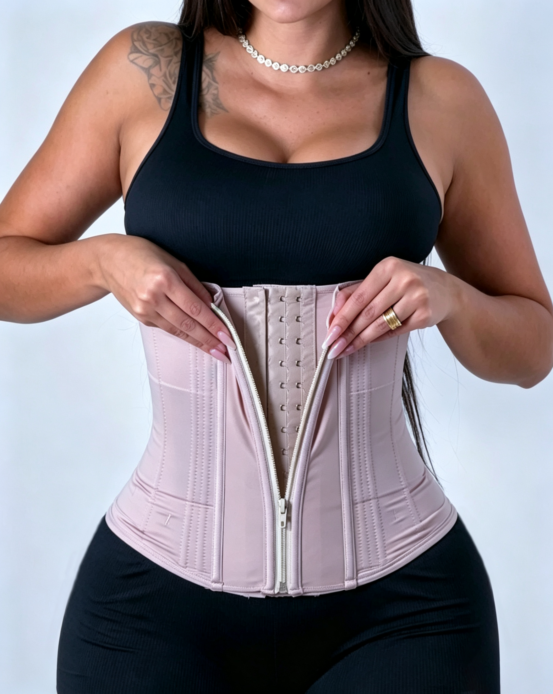 Double Compression Hourglass Adjustable Strap Tummy Control Zipper Waist Trainer  - By Qivii