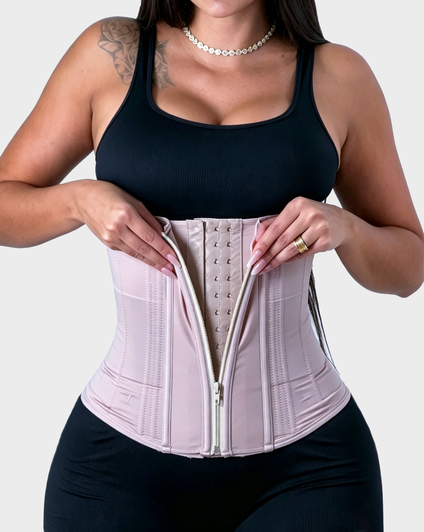Double Compression Hourglass Adjustable Strap Tummy Control Zipper Waist Trainer  - By Qivii