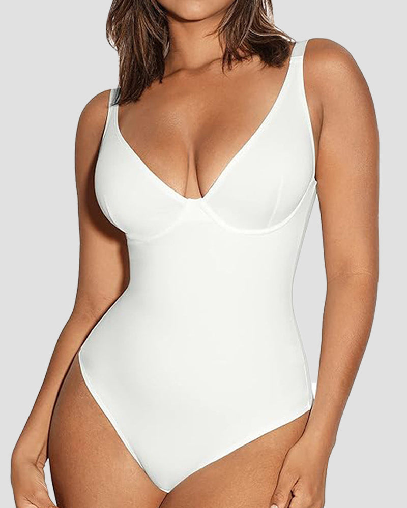 Compression Deep V Tummy Control Seamless Shapewear Bodysuit  - By Qivii