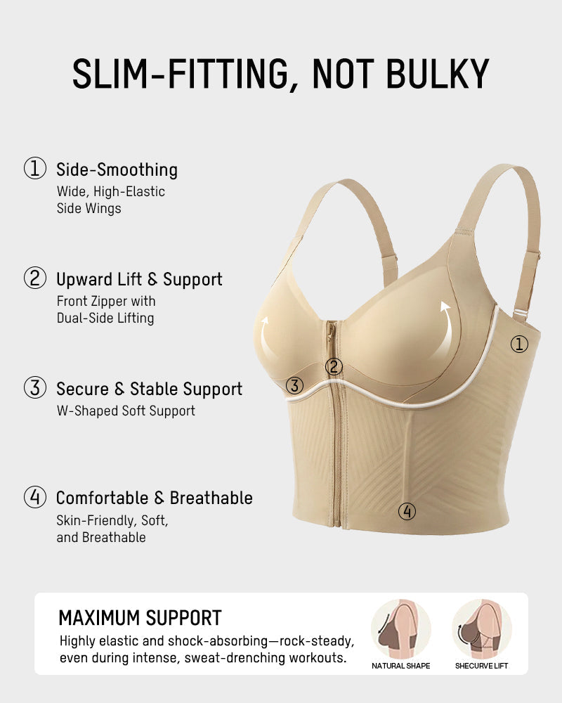 Underwire Front Zipper Corset Shaping Bra with Adjustable Straps