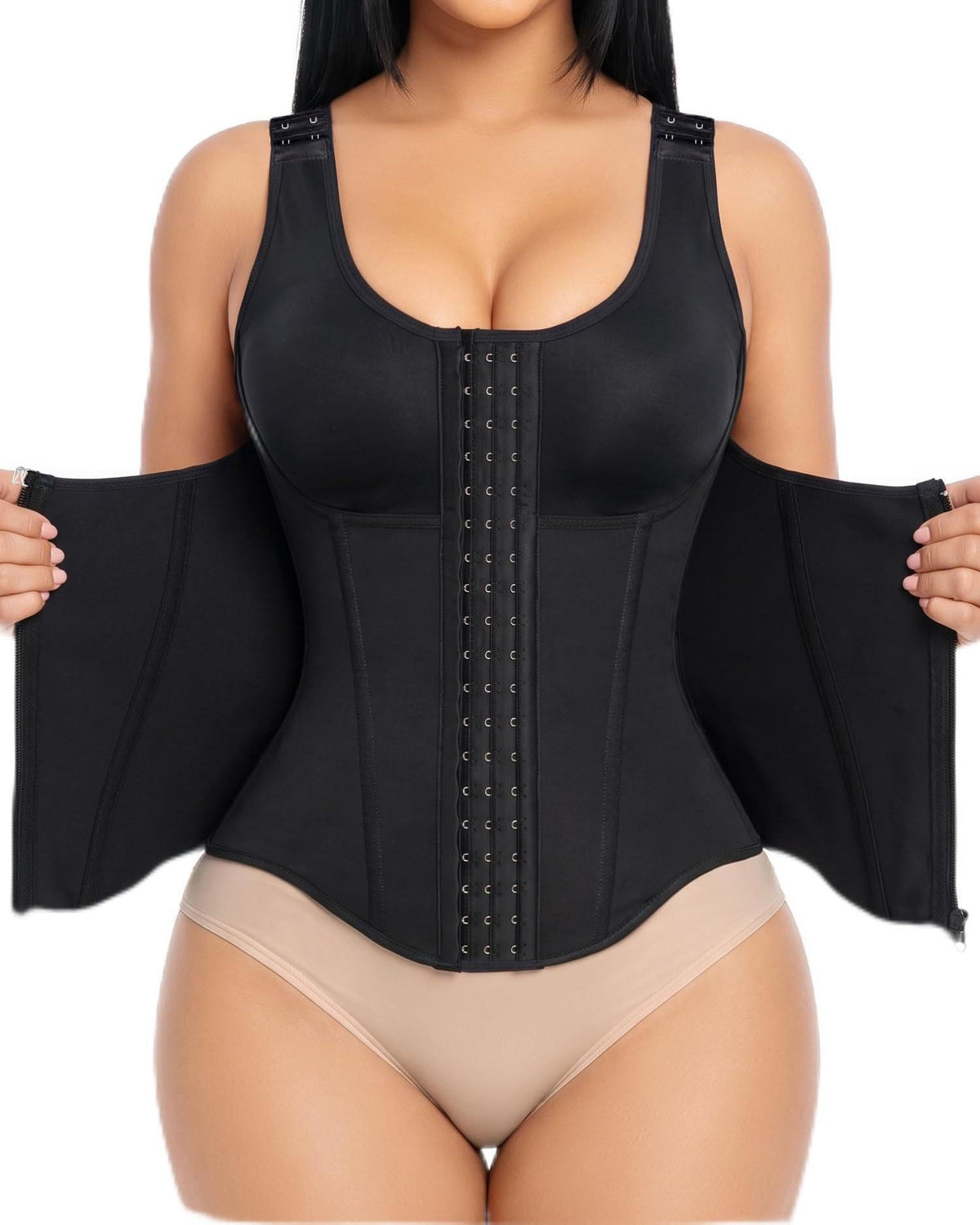 Adjustable Strap Front Hook Zip Double Tummy Control Waist Trainer Vest