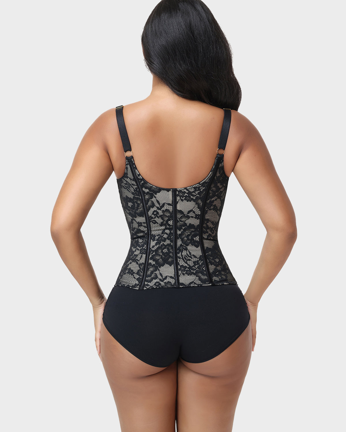 V Neck Full Lace Adjustable Strap Zipper Waist Trainer Faja Vest