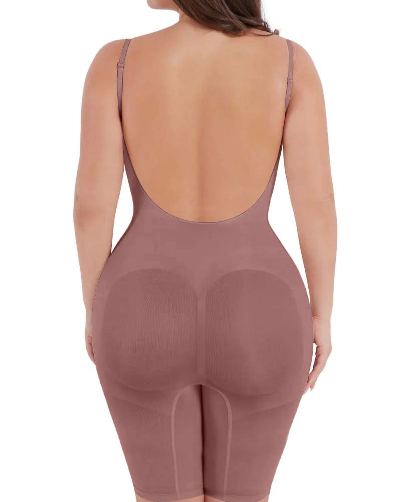 Seamless Backless Mid Length Tummy Control Shapewear Bodysuit  - By Qivii