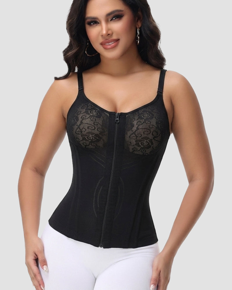 Shapshe® Floral Lace Overbust Waist Trainer Top With Nipple Covers