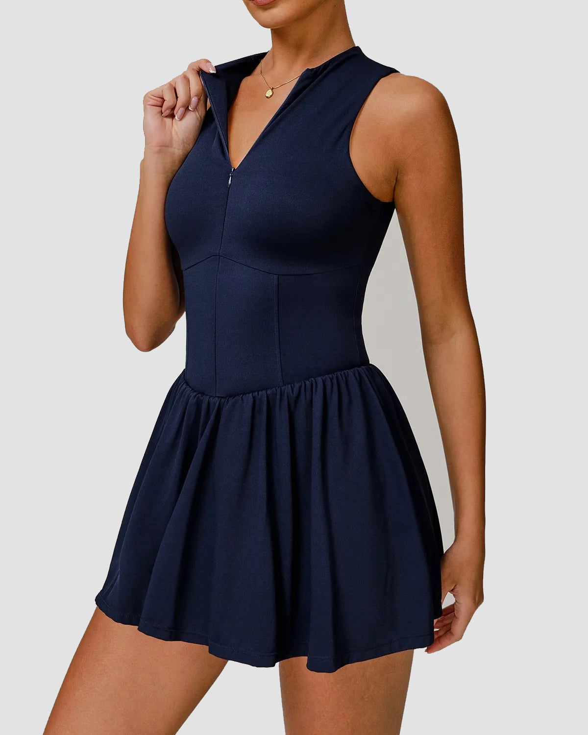 Sports Zipper Dress with Short and Pocket  - By Qivii