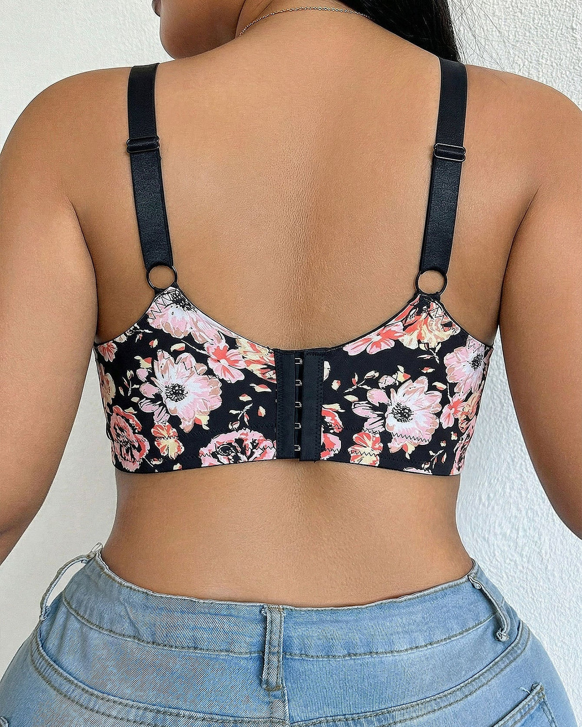 Floral Print Adjustable Strap Plus Size Support Shapewear Bra