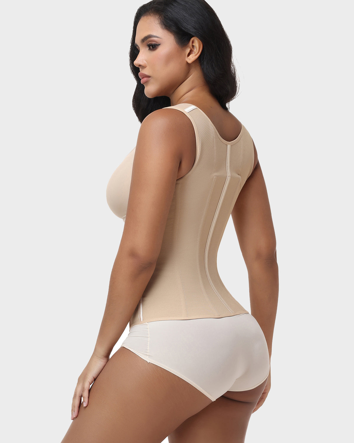 V Neck Underwire Cup Wide Adjustable Strap Zipper Waist Trainer Shaping Vest