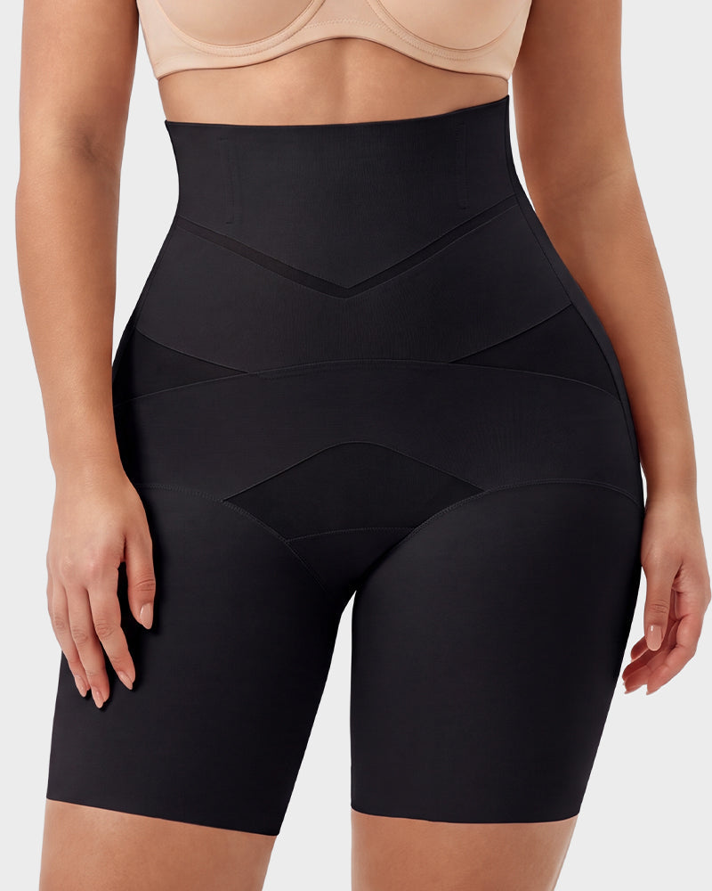 High Waist Mesh Panel Tummy Control Butt Lifting Shaper Shorts