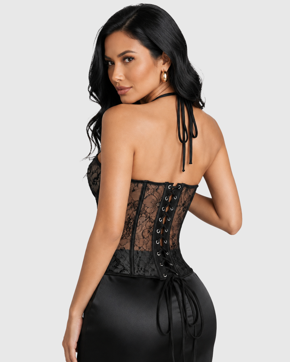 French Lace Cross Halter Boned Corset Top