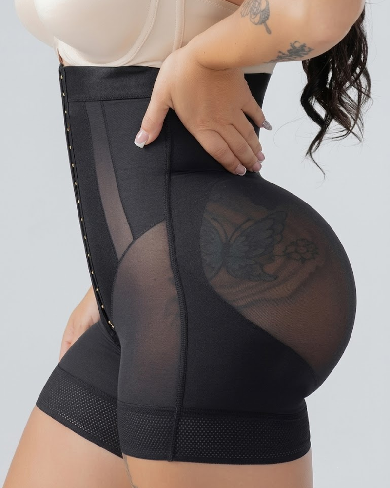 High Waist Hook Front Mesh Tummy Control Butt Lifting Shaping Shorts