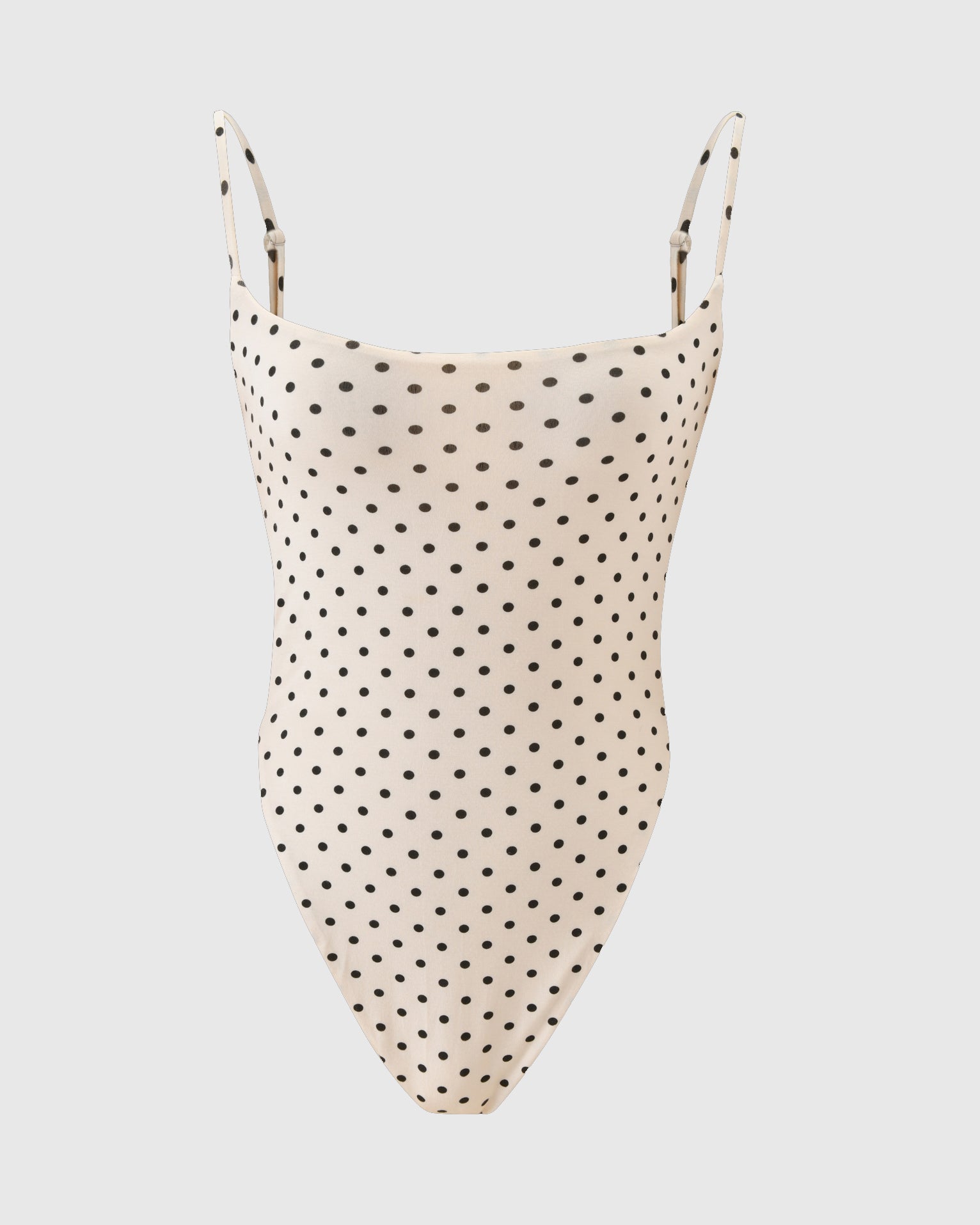 Polka Dot Square Neck Thin Strap Cross Back High Cut Bodysuit  - By Qivii