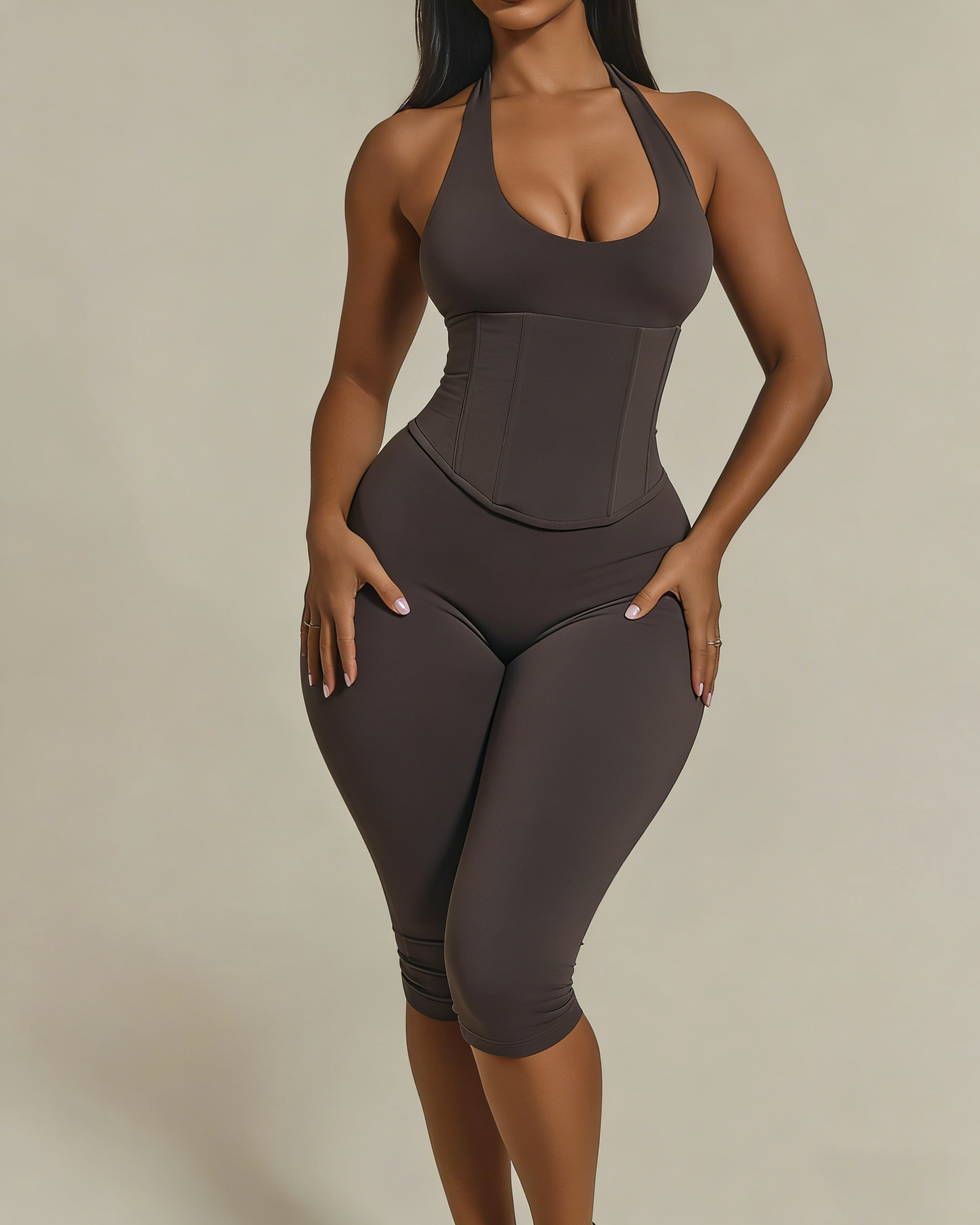 Hourglass Figure The Corset Body Shaper Waist Cincher Capri Jumpsuit Two-Piece Set  - By Qivii